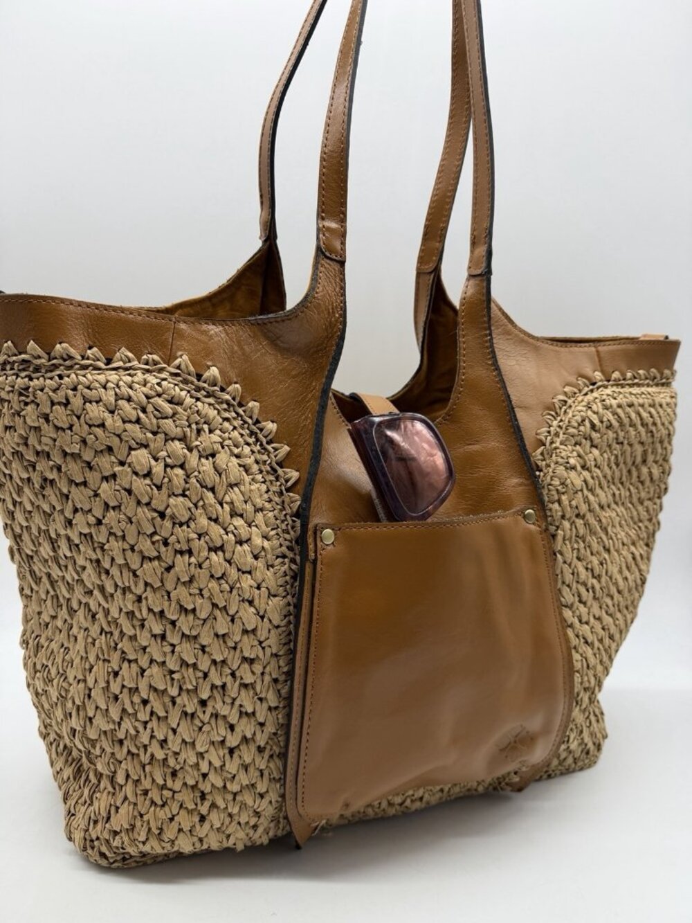 PATRICIA NASH Santorini woven straw & leather trim women's medium tote -Natural - Picture 13 of 13